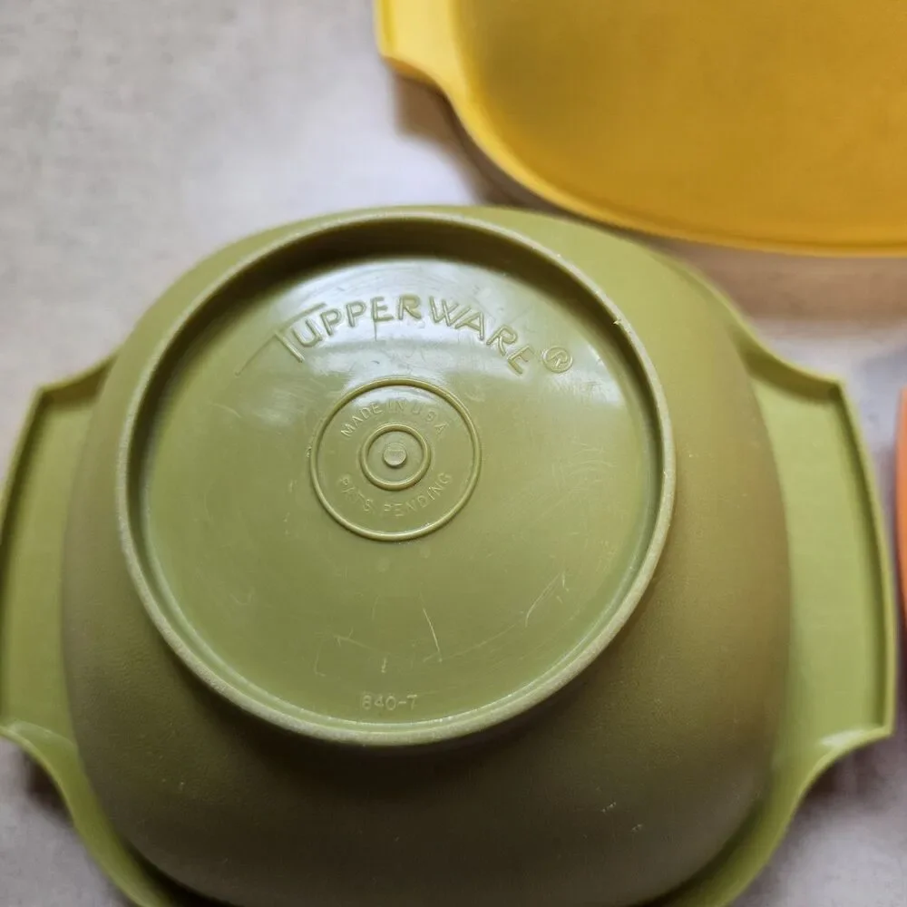 Tupperware Vintage Square Bowl & Lid Set 3pc Yellow Green Orange Plastic